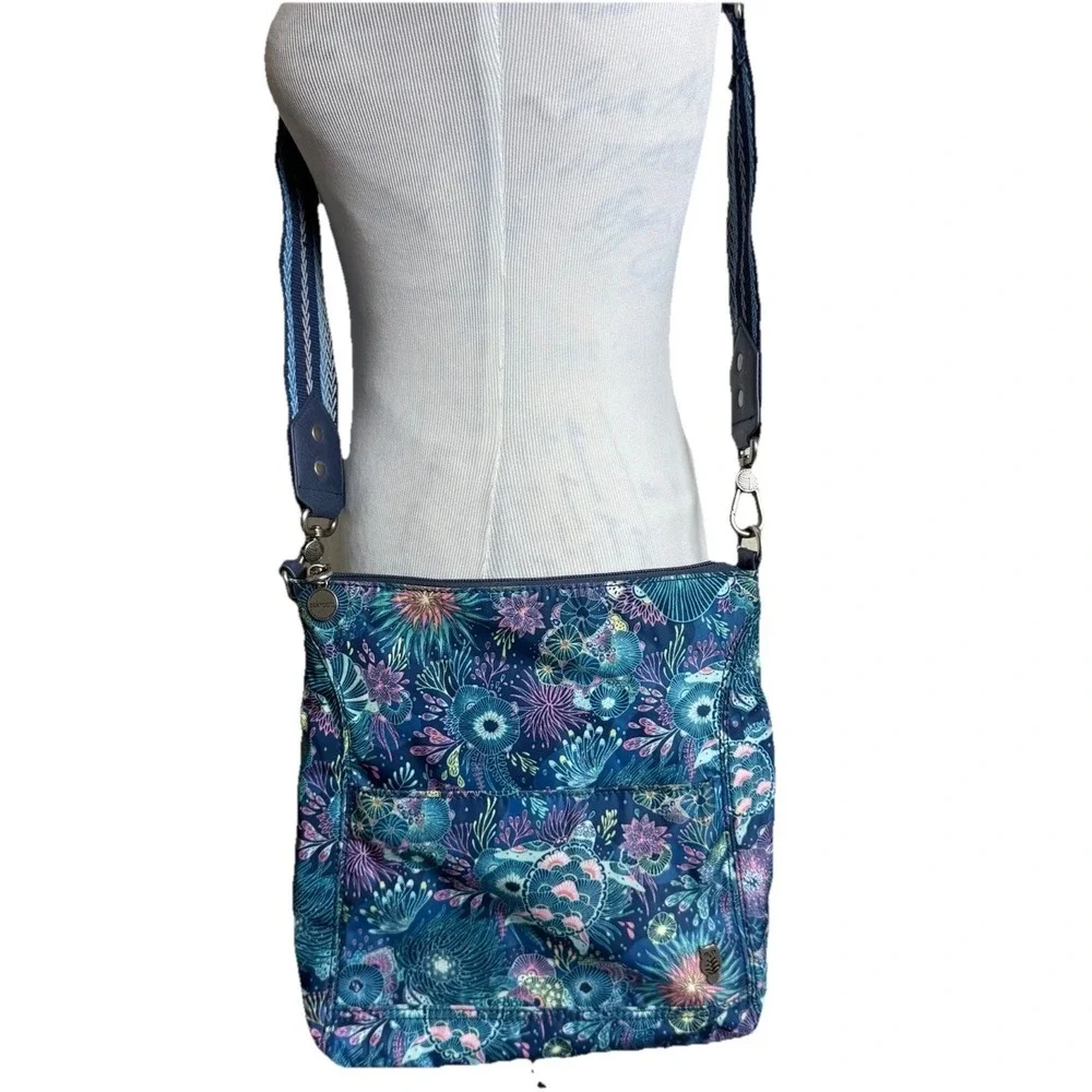 Sakroots Handbag Blue Floral Nylon Guitar Strap Colorful Boho Crossbody Bag Rare